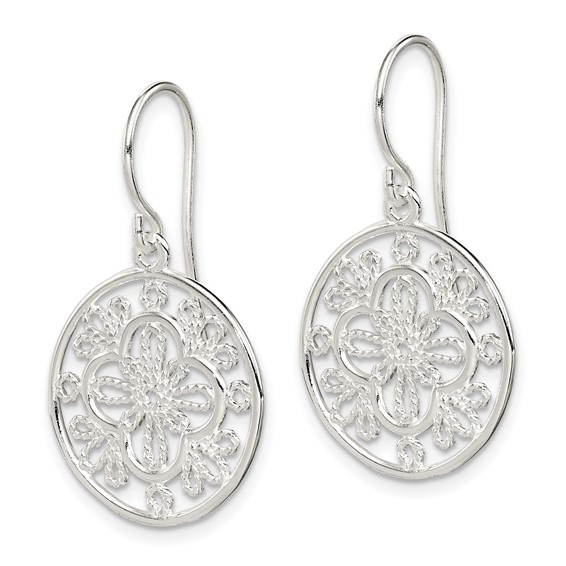 Sterling Silver Polished & Textured Filigree Circle Dangle Earrings