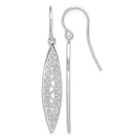 Sterling Silver Polished Filigree Marquise Shaped Dangle Earrings view 1