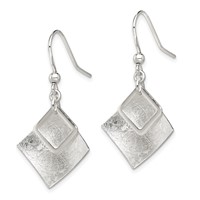 Sterling Silver Polished & Textured Double Diamond Shape Dangle Earrings view 2