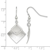 Sterling Silver Polished & Textured Double Diamond Shape Dangle Earrings view 4