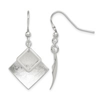 Sterling Silver Polished & Textured Double Diamond Shape Dangle Earrings view 1