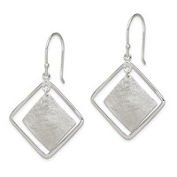 Sterling Silver Polished & Textured Double Square Dangle Earrings view 2
