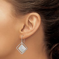 Sterling Silver Polished & Textured Double Square Dangle Earrings view 3