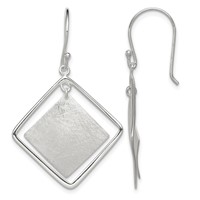 Sterling Silver Polished & Textured Double Square Dangle Earrings view 1
