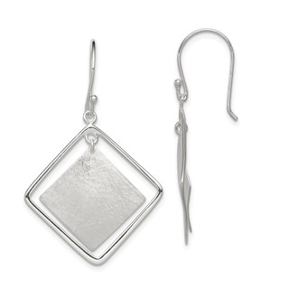 Sterling Silver Polished & Textured Double Square Dangle Earrings