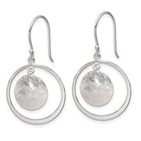 Sterling Silver Polished & Brushed Circles Dangle Earrings view 2