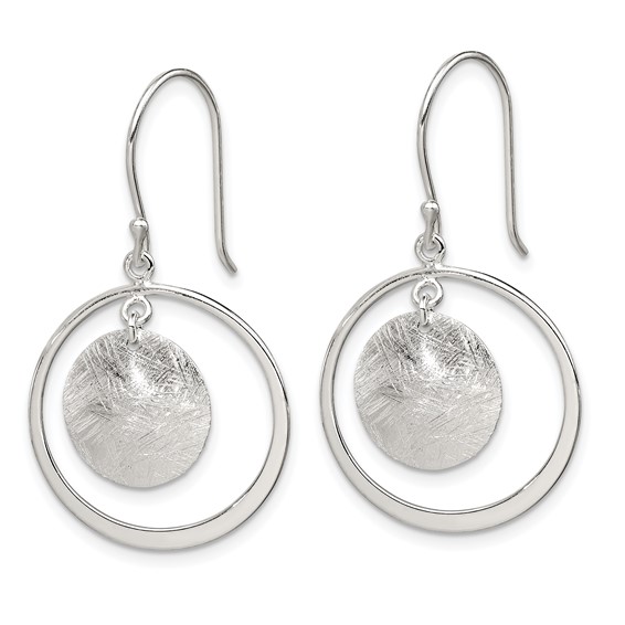 Sterling Silver Polished & Brushed Circles Dangle Earrings