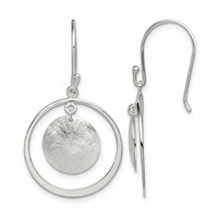Sterling Silver Polished & Brushed Circles Dangle Earrings view 1