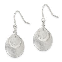 Sterling Silver Polished & Brushed Double Circle Dangle Earrings view 2