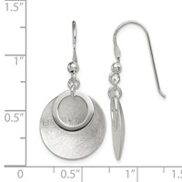 Sterling Silver Polished & Brushed Double Circle Dangle Earrings view 4
