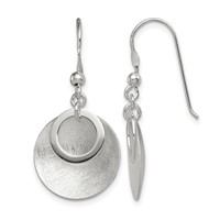 Sterling Silver Polished & Brushed Double Circle Dangle Earrings view 1