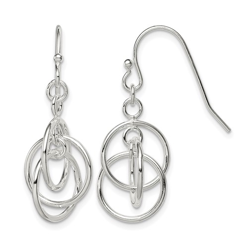 Sterling Silver Polished Intertwined Three Circle Dangle Earrings