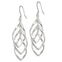 Sterling Silver Polished & Twisted Dangle Earrings view 2