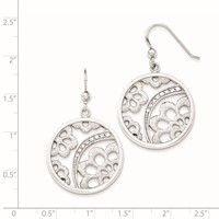 Sterling Silver Rhodium-plated CZ Floral Round Dangle Earrings view 2