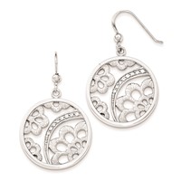 Sterling Silver Rhodium-plated CZ Floral Round Dangle Earrings view 1