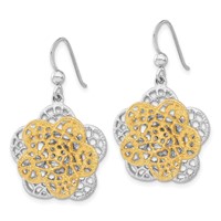 Sterling Silver Rhodium-plated Gold-tone Flower Dangle Earrings view 2