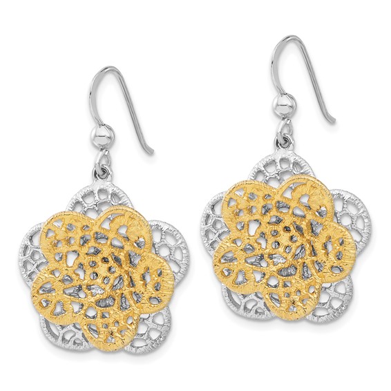 Sterling Silver Rhodium-plated Gold-tone Flower Dangle Earrings