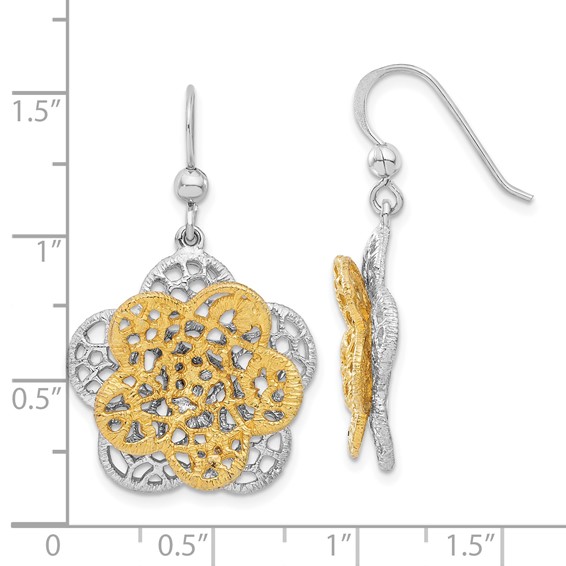 Sterling Silver Rhodium-plated Gold-tone Flower Dangle Earrings