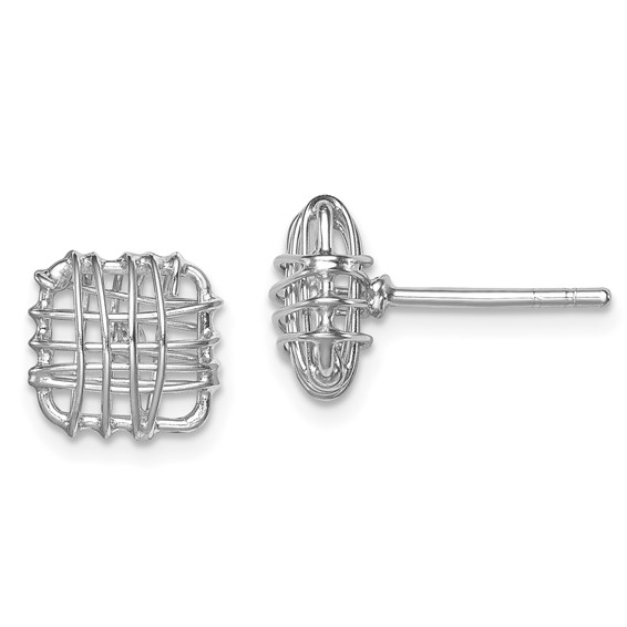 Sterling Silver Rhodium-plated Polished Square Post Earrings