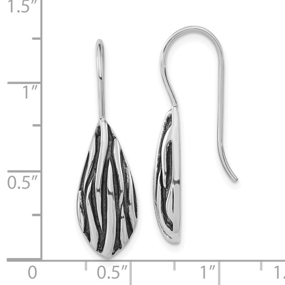 Sterling Silver Polished & Antiqued Shepherd Hook Dangle Earrings