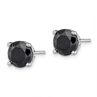 Sterling Silver Rhodium-plated Black Sapphire Post Earrings view 2