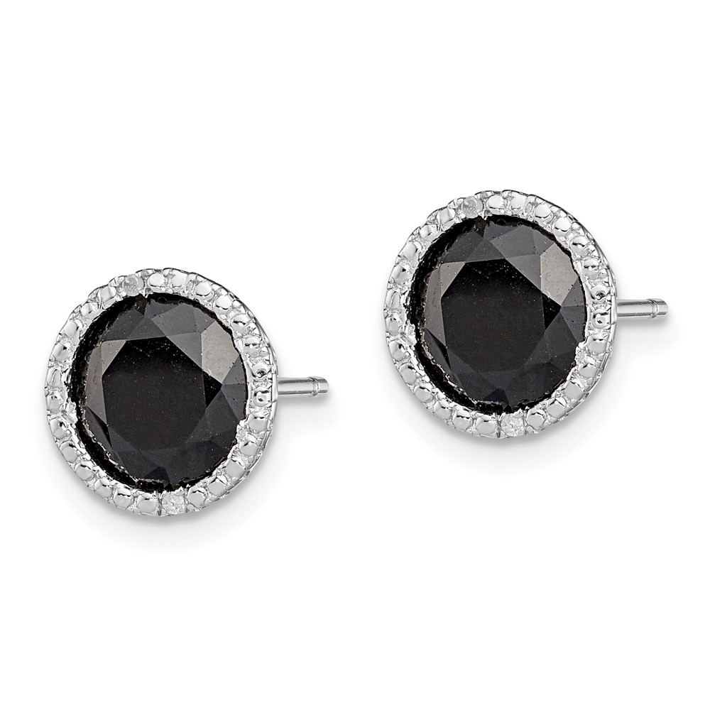 Sterling Silver Rhodium-plated Black Sapphire & Diamond Post Earrings (QE12152)