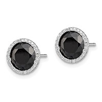 Sterling Silver Rhodium-plated Black Sapphire & Diamond Post Earrings view 2