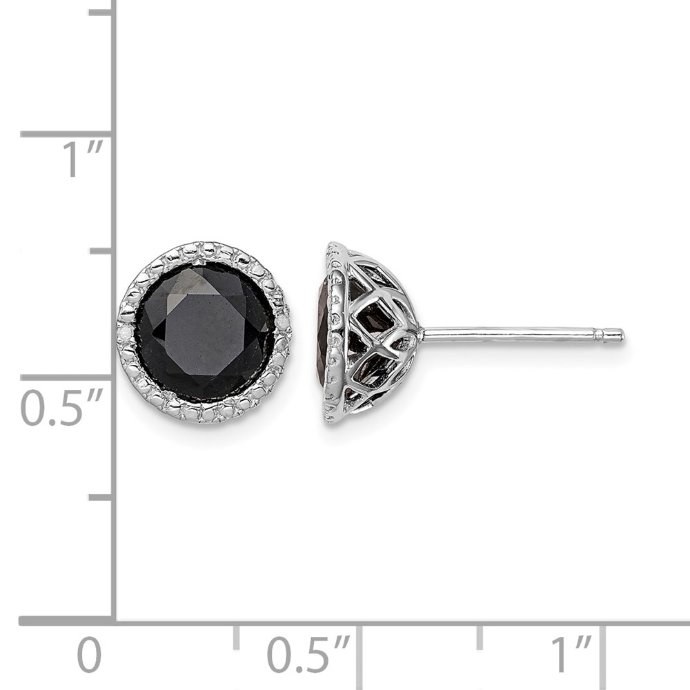 Sterling Silver Rhodium-plated Black Sapphire & Diamond Post Earrings (QE12152)