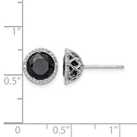 Sterling Silver Rhodium-plated Black Sapphire & Diamond Post Earrings view 4