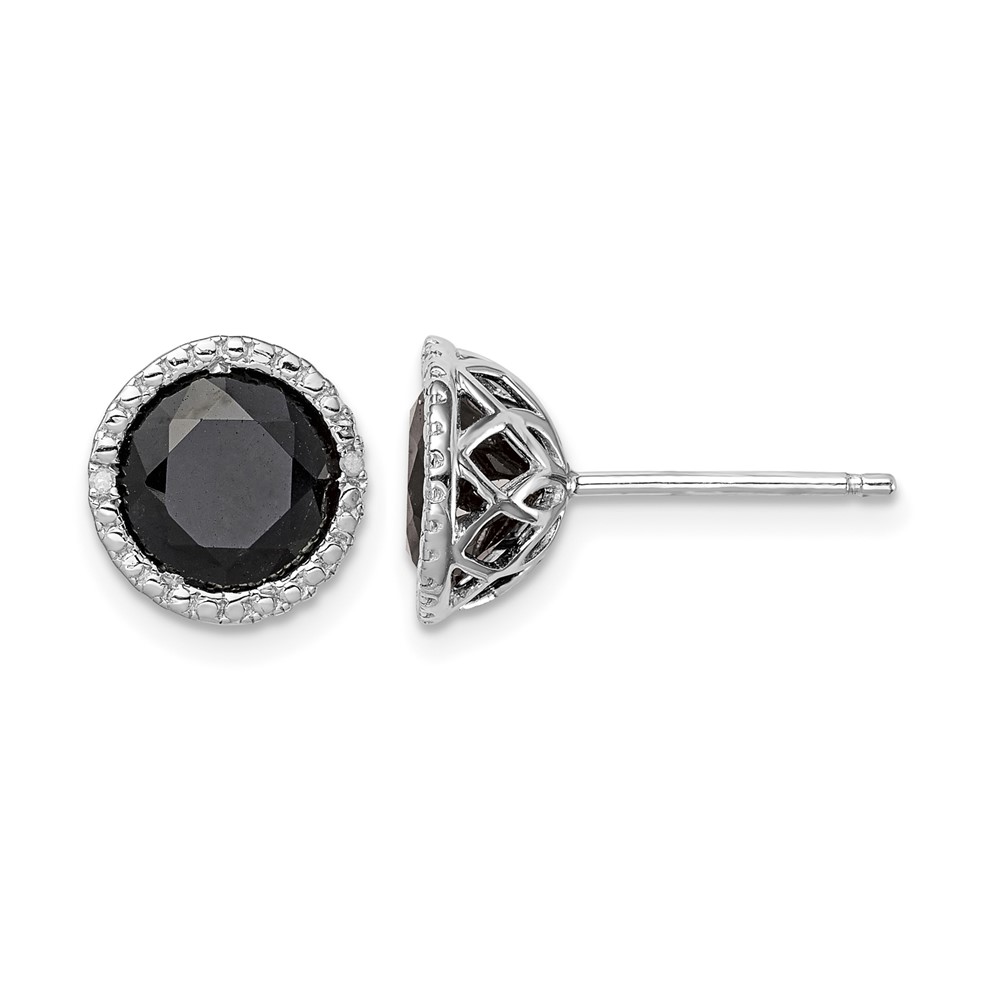 Sterling Silver Rhodium-plated Black Sapphire & Diamond Post Earrings