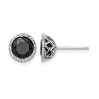 Sterling Silver Rhodium-plated Black Sapphire & Diamond Post Earrings view 1