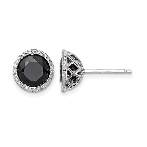 Sterling Silver Rhodium-plated Black Sapphire & Diamond Post Earrings