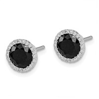 Sterling Silver Rhodium-plated Black Sapphire & Diamond Post Earrings view 2
