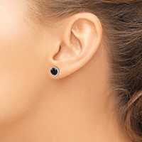 Sterling Silver Rhodium-plated Black Sapphire & Diamond Post Earrings view 3