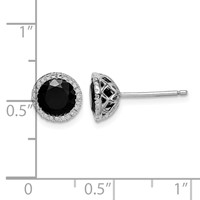 Sterling Silver Rhodium-plated Black Sapphire & Diamond Post Earrings view 4