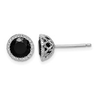 Sterling Silver Rhodium-plated Black Sapphire & Diamond Post Earrings view 1