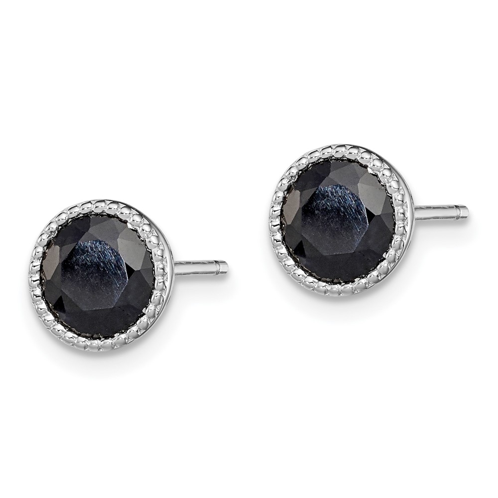 Sterling Silver Rhodium-plated Black Sapphire Post Earrings (QE12154)
