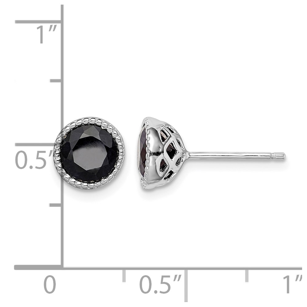 Sterling Silver Rhodium-plated Black Sapphire Post Earrings (QE12154)
