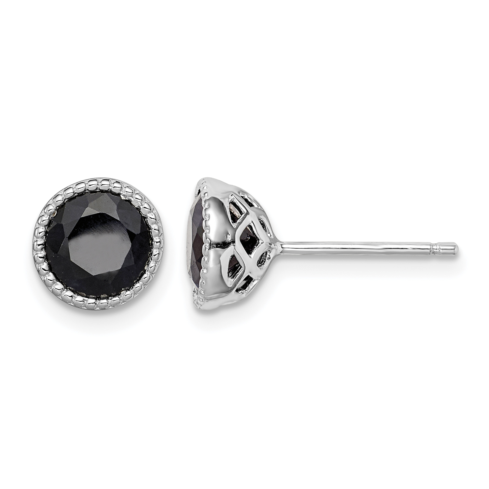 Sterling Silver Rhodium-plated Black Sapphire Post Earrings (QE12154)