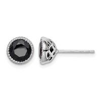 Sterling Silver Rhodium-plated Black Sapphire Post Earrings view 1