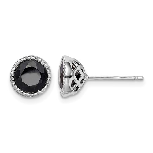 Sterling Silver Rhodium-plated Black Sapphire Post Earrings