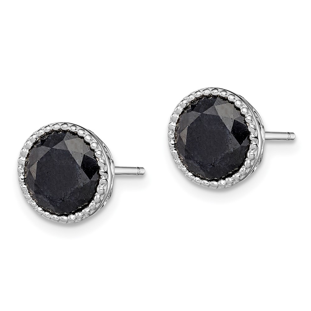 Sterling Silver Rhodium-plated Black Sapphire Post Earrings (QE12155)