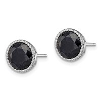 Sterling Silver Rhodium-plated Black Sapphire Post Earrings view 2