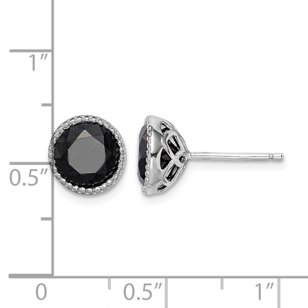 Sterling Silver Rhodium-plated Black Sapphire Post Earrings (QE12155)