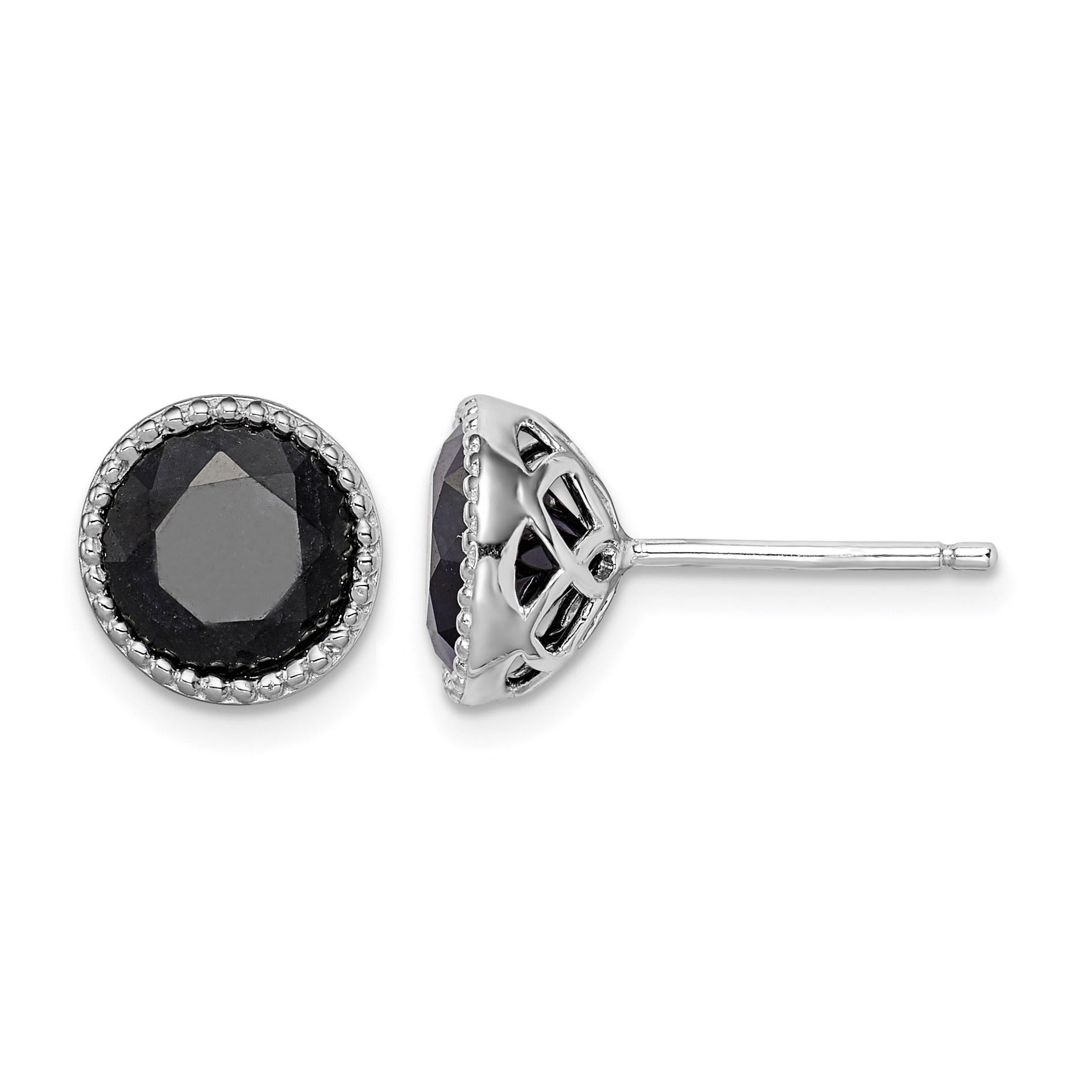 Sterling Silver Rhodium-plated Black Sapphire Post Earrings (QE12155)