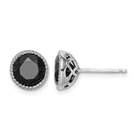 Sterling Silver Rhodium-plated Black Sapphire Post Earrings view 1