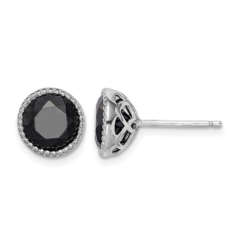 Sterling Silver Rhodium-plated Black Sapphire Post Earrings