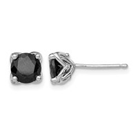 Sterling Silver Rhodium-plated Black Sapphire Post Earrings view 1
