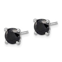 Sterling Silver Rhodium-plated Black Sapphire Post Earrings view 2