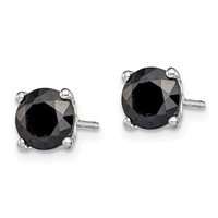 Sterling Silver Rhodium-plated 6mm Black Sapphire Post Earrings view 2